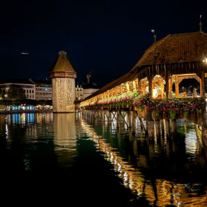 chapel bridge at night, lucerne